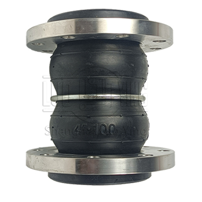What is the function of the pressure ring on a double ball rubber joint?
